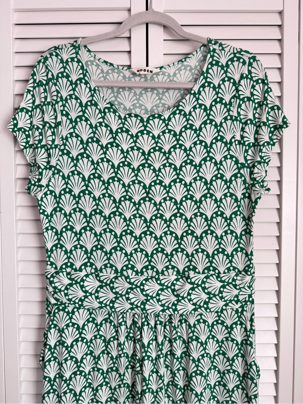 Boden Amelie Jersey Knee Length Dress Short Sleeve Green Tambourine Shells 14L - Picture 5 of 12